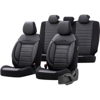 Комплект Луксозна Тапицерия OTOM текстил с еко кожа COMFORT LINE Design – Черна с черен шев, за Предни и Задни Седалки