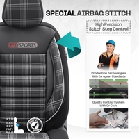 Комплект Луксозна Тапицерия OTOM текстил с еко кожа GTI SPORTS Design – Черна с бял шев, за Предни и Задни Седалки