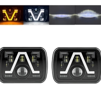 Комплект от 2бр. универсалeн 5x7 инча ЛЕД LED фар лампа халоген 12V-24V къси/дълги с DRL дневни светлини мигач бяло-жълто 9600lm за АТВ джип камион трактор и др.