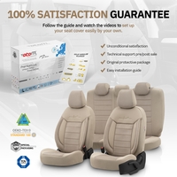 Комплект Луксозна Тапицерия OTOM текстил с еко кожа COMFORT LINE Design – Бежова с бежов шев, за Предни и Задни Седалки