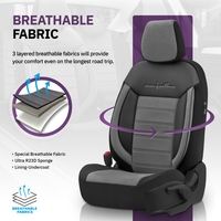 Комплект Луксозна Тапицерия OTOM текстил с еко кожа COMFORT LINE Design – Сиво-Черна със сив шев, за Предни и Задни Седалки