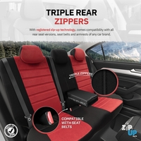 Комплект Луксозна Тапицерия OTOM текстил с еко кожа COMFORT LINE Design – Червено-Черна с червен шев, за Предни и Задни Седалки
