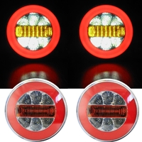 Комплект от 2 броя Кръгли LED светодиодни стопове задна светлина с неон ефект тип хамбургер 12V Ø14 см