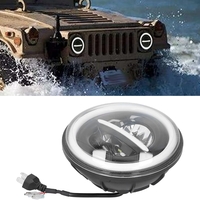Универсален 7 инча 18см ЛЕД LED фар лампа халоген 12V-24V къси/дълги с DRL дневни светлини мигач бяло-жълто 7500lm за АТВ джип мотоциклет камион трактор и др.