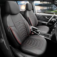 Комплект Луксозна Тапицерия OTOM текстил с еко кожа CORE Design – Черна с червен шев, за Предни и Задни Седалки