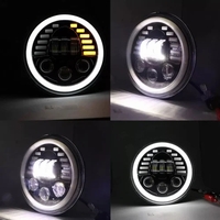 Комплект от 2бр. универсален 7 инча 18см ЛЕД LED фар лампа халоген 12V-24V къси/дълги с DRL дневни светлини мигач бяло-жълто 7000lm за АТВ джип мотоциклет камион трактор и др.