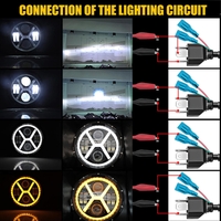 Комплект от 2бр. универсален 7 инча 18см ЛЕД LED фар лампа халоген 12V-24V къси/дълги с DRL дневни светлини мигач бяло-жълто 8000lm за АТВ джип мотоциклет камион трактор и др.