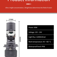 Комплект от 2 броя LED ЛЕД диодни крушки с лупа H4 Х4 12V - 24V 80W 12000LM за фарове Canbus без грешки 6000К-6500К къси/дълги