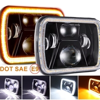 Комплект от 2бр. универсален 60W ЛЕД LED фар лампа халоген 12V-24V къси/дълги с DRL дневни светлини мигач бяло-жълто 20 x 14cm за АТВ джип мотоциклет камион трактор и др