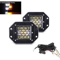 Комплект от 2 броя Лед LED Халогени фарове бяла + оранжева Аварийна Светлина за вграждане 12V - 24V Dual Combo Light Двойна Светлина Flash Блиц Мигащи 6 режима