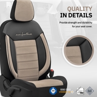 Комплект Луксозна Тапицерия OTOM текстил с еко кожа COMFORT LINE Design – Бежово-Черна с бежов шев, за Предни и Задни Седалки