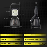 Мощна 48W LED Лед Aкумулаторна Работна Лампа С Магнит 2800 lm 7200 mAh