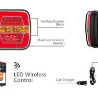Комплект Безжични Преносими Диодни Лед Led Стопове Wireless с Магнит Неон Neon Ефект 12-24V 108mm х 102mm x 46mm E9 за Ремарке Каравана Платформа и др.