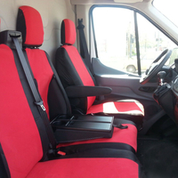 2+1 комплект калъфи / тапицерия - специално ушити за Ford Transit 2013+ - пасват перфектно - с отвор за барчето на двойната седалка - черно и червено
