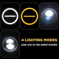 Комплект от 2бр. универсален 7 инча 18см ЛЕД LED фар лампа халоген 12V-24V къси/дълги с DRL дневни светлини мигач бяло-жълто 7500lm за АТВ джип мотоциклет камион трактор и др.