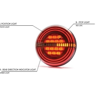 Комплект LED Светодиодни Стопове с Динамичен Бягащ Мигач WAS , Неон Ефект, Кръгли, Тип Хамбургер , Ø14.2см , 3 Функции, Е-Mark, 12V-24V