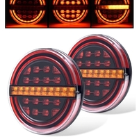Комплект LED Светодиодни Стопове с Динамичен Бягащ Мигач, Неон Ефект, Кръгли, Тип Хамбургер , Ø13.9см , 3 Функции, Е-Мark, Е9, 12V-24V