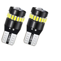 Комплект от 2 броя LED Лед Диодни Крушки За Габарит T10 W5W – 3030 + 3014 SMD, студено бяла светлина 6000K, 12–24V, CANBUS без грешки
