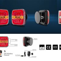 Комплект Безжични Преносими Диодни Лед Led Стопове Wireless с Магнит Неон Neon Ефект 12-24V 108mm х 102mm x 46mm E9 за Ремарке Каравана Платформа и др.