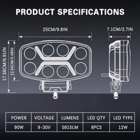 LED мощен диоден фар халоген лампа 12V-24V 90W бяло-жълто за АТВ джип камион трактор земеделски и селскостопански машини и др.