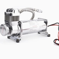 Преносим авто въздушен компресор 12V, 300 PSI, дебит 1.8 CFM, с метален маркуч - за пневматично окачване, офроуд, клаксони и въздушни системи