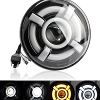 Универсален 7 инча 18см ЛЕД LED фар лампа халоген 12V-24V къси/дълги с DRL дневни светлини мигач бяло-жълто 4800lm за АТВ джип мотоциклет камион трактор и др.