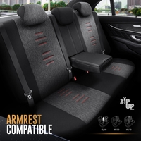 Комплект Луксозна Тапицерия OTOM текстил с еко кожа THRONE Design – Черна с червен шев, за Предни и Задни Седалки