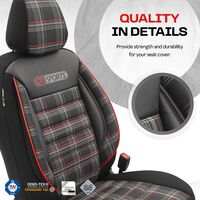 Комплект Луксозна Тапицерия OTOM текстил с еко кожа GTI SPORTS Design – Черна с червен шев, за Предни и Задни Седалки
