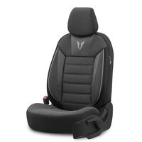 Комплект Луксозна Тапицерия OTOM текстил с еко кожа TORO Design – Черна със сив шев, за Предни и Задни Седалки