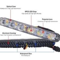 Комплект Предни Мощни 9 Led Лед Диодни Дневни Светлини С Мигач - Функция Динамичен Бягащ Мигач - 12V 36W