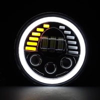 Комплект от 2бр. универсален 7 инча 18см ЛЕД LED фар лампа халоген 12V-24V къси/дълги с DRL дневни светлини мигач бяло-жълто 7000lm за АТВ джип мотоциклет камион трактор и др.