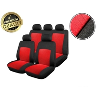 Пълен комплект авто тапицерия калъфи за седалки за Dacia Logan I 2004-2012, Dacia Logan II 2012+, червено-черно