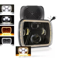 Универсален 60W ЛЕД LED фар лампа халоген 12V-24V къси/дълги с DRL дневни светлини мигач бяло-жълто 20 x 14cm за АТВ джип мотоциклет камион трактор и др.