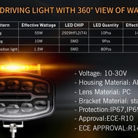 LED Халоген Фар 3 Функции DRL бяла/оранжева светлина с 360° аварийна лампа с 4 функции на премигане 12-24V за джип камион агротехника и др.