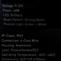 LED ЛЕД мощен диоден фар халоген лампа 12V - 24V 48W бяло-жълто за АТВ джип камион трактор земеделски и селскостопански машини и др. 245 x 139.4 x 90 mm E-mark E9