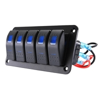 Панел за вграждане с 5 бутона ON-OFF универсални 12-24V за LED светлини бар фарове лебедки лампи за кола камион каравана джипове лодка и др.