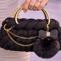 РЪЧНО ПЛЕТЕНА ЧАНТА - AURA LUX -Black-Mini