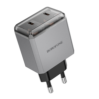 Зарядно адаптер Borofone, BN21 Lena, 2xType C, PD40W, Бързо зареждане, Сиво
