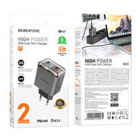 Зарядно адаптер Borofone, BN21 Lena, 2xType C, PD40W, Бързо зареждане, Сиво