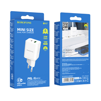 Зарядно адаптер Borofone, BN7 USB+Type C, QC3.0 PD20W, Бързо зареждане, Бяло