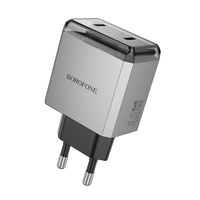 Зарядно адаптер Borofone, BN21 Lena, 2xType C, PD40W, Бързо зареждане, Сиво