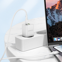 Зарядно адаптер Borofone, BN14 Royal, USB+Type C, QC3.0 PD30W, Бързо зареждане, Бяло