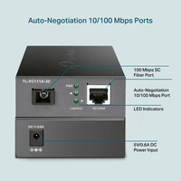 Медиен конвертор, 10/100 Mbps WDM 20км, SC конектор, Сингъл мод - Omada by TP-Link FC111A-20