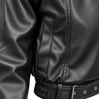 Women’s Faux Leather Belted Jacket with High Collar/2061/