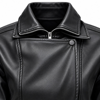 Women’s Faux Leather Belted Jacket with High Collar/2061/