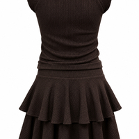 Elegant Two-Piece Textured Set with Layered Skirt/2450/