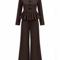 Elegant Women’s Peplum Two-Piece Set/2608/Brown