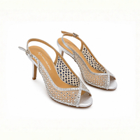 Women's elegant sandals /natural leather + textile /217-09/silver