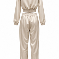 Satin Sporty-Elegant Two-Piece Set in Ecru/2183/
