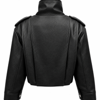 Black Faux Leather Jacket with High Collar/2838/